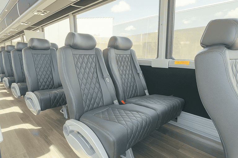 interior of St Petersburg Minibus Company charter bus